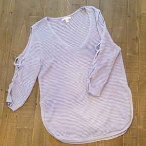 Blue Open Shoulder Sweater Tunic Top